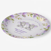 ゾウ双子の女の子の赤ちゃんシャワーかわいい ペーパープレート (アングル)