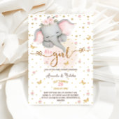 ゾウ女の子ソフトピンクボホ赤ちゃんシャワー 招待状