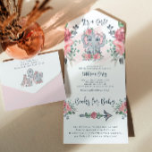 ゾウ女の子ピンクの赤ちゃんシャワー オールインワン招待状