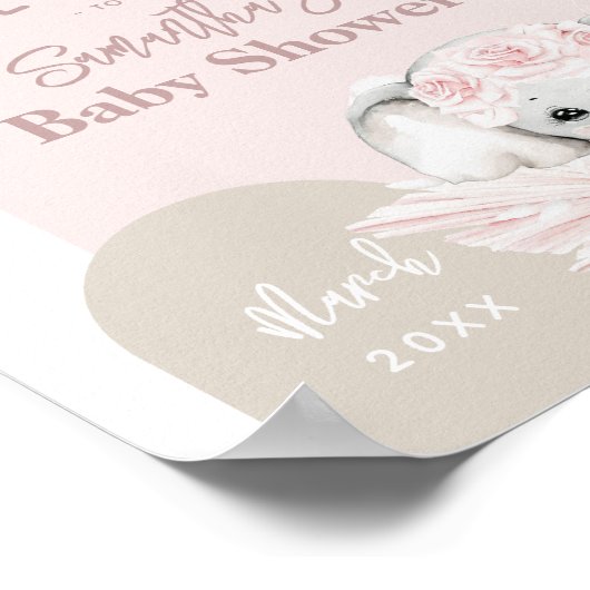 ゾウ女の子ボホフローラピンク赤ちゃんシャワー ポスター (角)