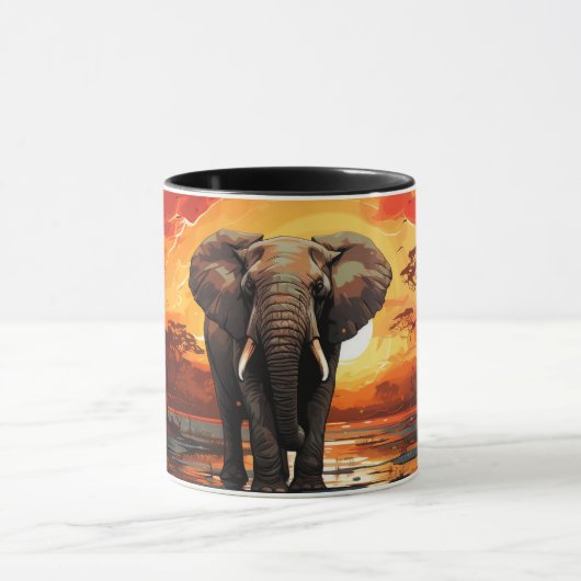 ゾウ威厳のあるェンアットサンセットマグ マグカップ (中央)