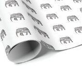 ゾウ幾何学模様(白黒) ラッピングペーパー (ロールコーナー)