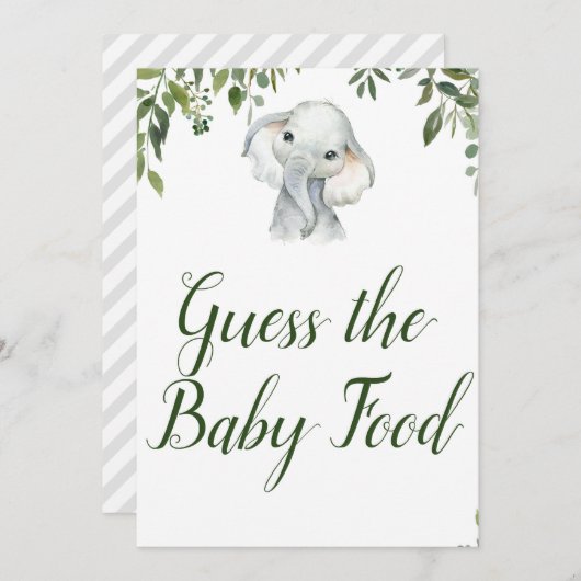 ゾウ推測ベビーフードゲームサインサイズ5 x 7" 招待状 (正面/裏面)