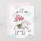 ゾウ教室バレンタイン。漫画の動物。キッズ シーズンポストカード (正面/裏面)