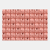 ゾウ柄かわいい抑えたシンプルピンク赤ギフト ラッピングペーパーシート (正面3)