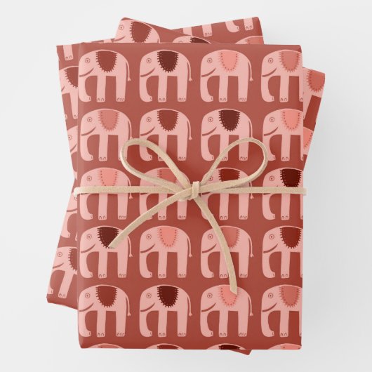 ゾウ柄かわいい抑えたシンプルピンク赤ギフト ラッピングペーパーシート (インサイチュ)