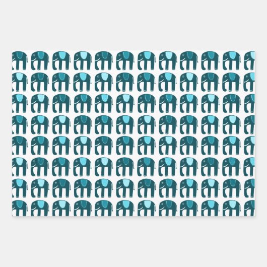 ゾウ柄かわいい明るいシンプル青アクアギフト ラッピングペーパーシート (正面2)
