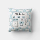ゾウ模様の誕生発表統計ブルー クッション (正面)
