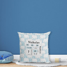 ゾウ模様の誕生発表統計ブルー クッション