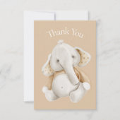 ゾウ水彩茶色の赤ちゃんシャワーありがとう サンキューカード (正面)