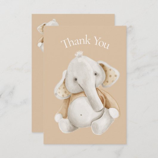 ゾウ水彩茶色の赤ちゃんシャワーありがとう サンキューカード (正面/裏面)