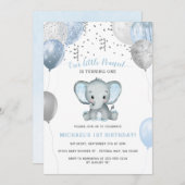 ゾウ水彩風船1st誕生日 招待状 (正面/裏面)