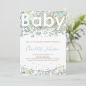 ゾウ熊キリン水色ブルー 招待状 (スタンド正面)