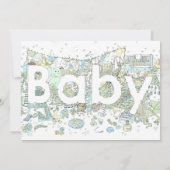 ゾウ熊キリン水色ブルー 招待状 (裏面)