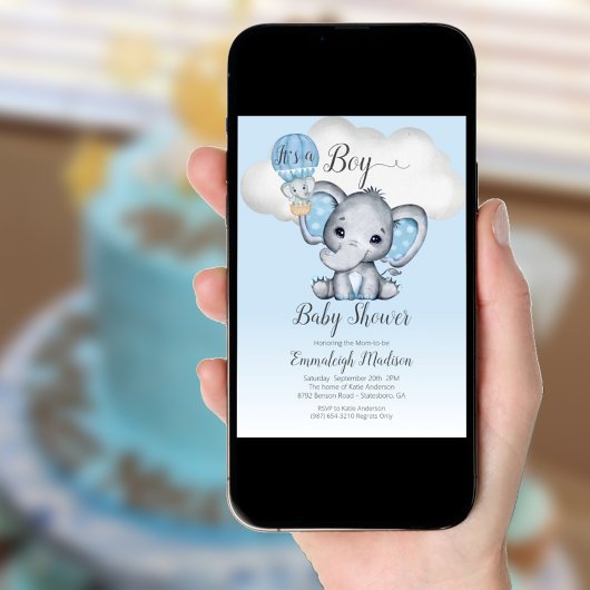 ゾウ熱い気球それは男の子のシャワーだ 招待状
