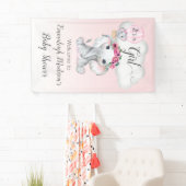 ゾウ熱い気球ベビーシャワー女の子 横断幕 (インサイチュ)