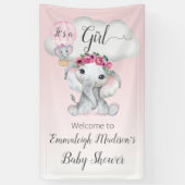 ゾウ熱い気球ベビーシャワー女の子 横断幕 (縦)