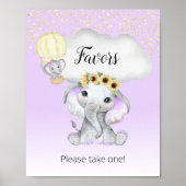 ゾウ熱い空気バルーンベビーシャワーパープルの好意 ポスター (正面)