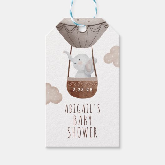 ゾウ熱い空気バルーンボホ赤ちゃんシャワー ギフトタグ (正面)