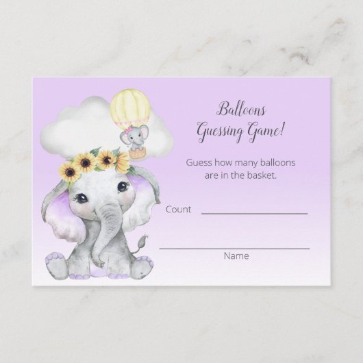 ゾウ熱気球パープル推測数 エンクロージャーカード (正面)