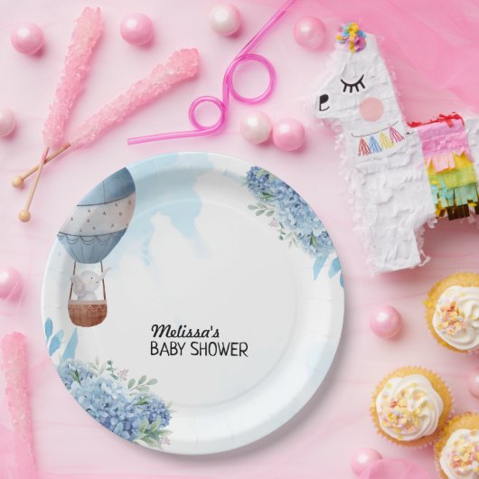 ゾウ熱気球ブルーアジサイカスタムア ペーパープレート (パーティー)