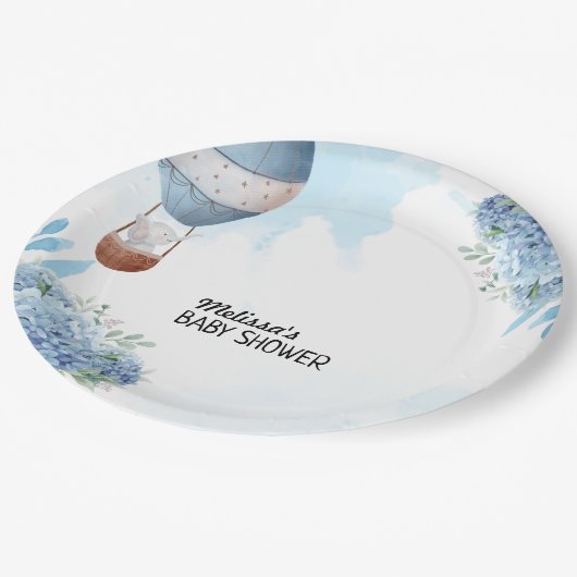 ゾウ熱気球ブルーアジサイカスタムア ペーパープレート (アングル)