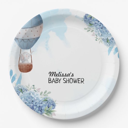 ゾウ熱気球ブルーアジサイカスタムア ペーパープレート (正面)