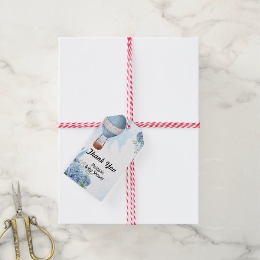 ゾウ熱気球ブルーアジサイ ギフトタグ (より糸付き)