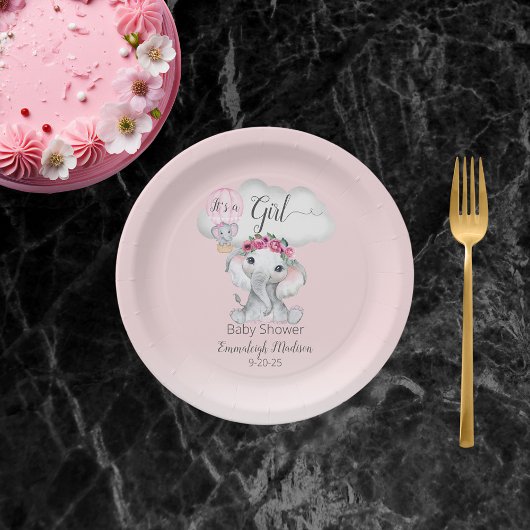 ゾウ熱気球ベビーシャワー ペーパープレート