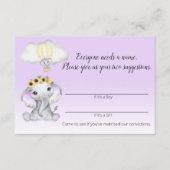 ゾウ熱気球ベビー名ゲームパープル エンクロージャーカード (正面)