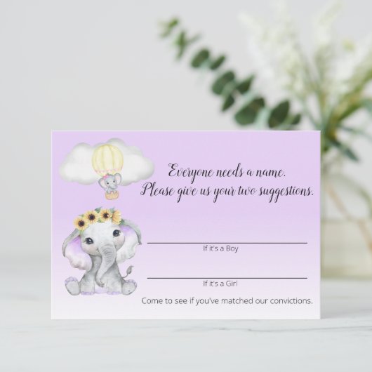 ゾウ熱気球ベビー名ゲームパープル エンクロージャーカード (スタンド正面)
