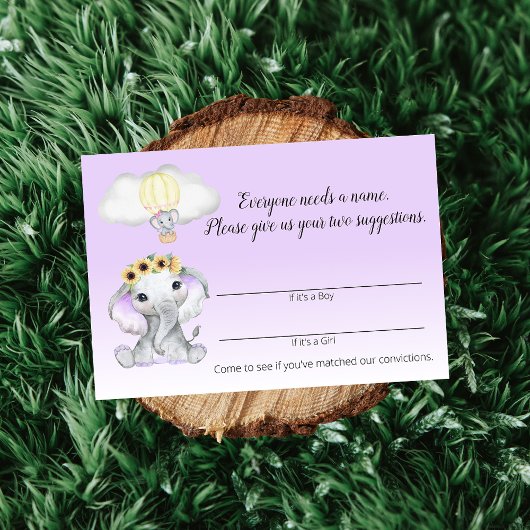 ゾウ熱気球ベビー名ゲームパープル エンクロージャーカード