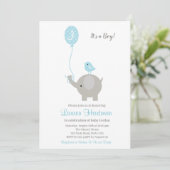 ゾウ男の赤ちゃんシャワー招待状とバルーン 招待状 (スタンド正面)
