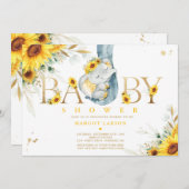 ゾウ男女兼用ヒマワリ赤ちゃんシャワー 招待状 (正面/裏面)