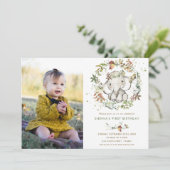 ゾウ秋秋男女兼用誕生日写真 招待状 (スタンド正面)