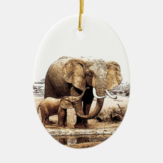 ゾウ科クリスマス装飾品 セラミックオーナメント (正面)