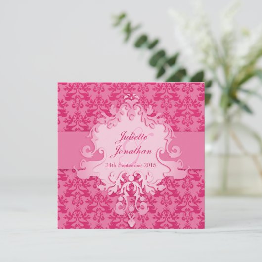 ゾウ結婚ダマスクピンク 招待状 (スタンド正面)