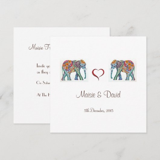 ゾウ結婚式招待状 招待状 (正面/裏面)