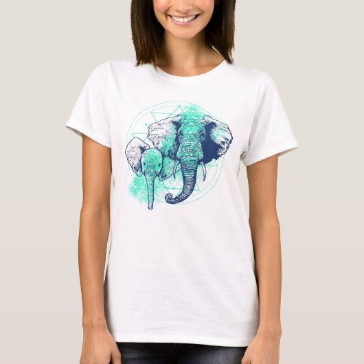 ゾウ線スケッチタトゥーイラストレーション Tシャツ (正面)