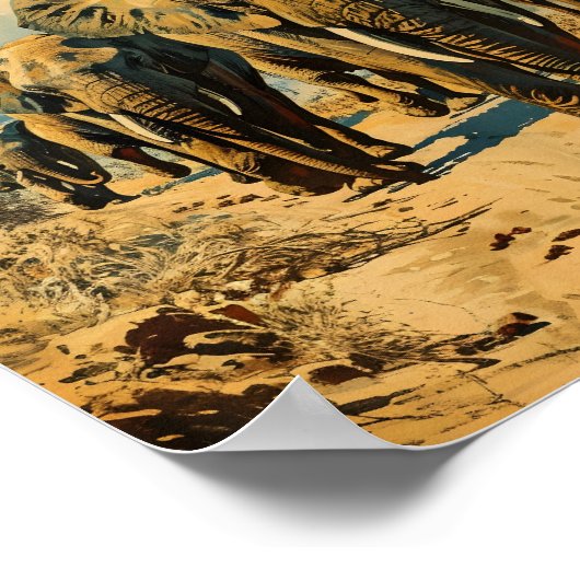 ゾウ群ヴィンテージ ポスター (角)