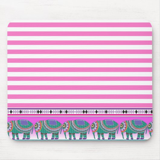 ゾウ華美ズピンクストリップトレンディー マウスパッド (正面)