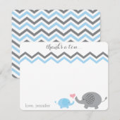 ゾウ赤ちゃんシャワーありがとうブルーグレーシェブロン ノートカード (正面/裏面)