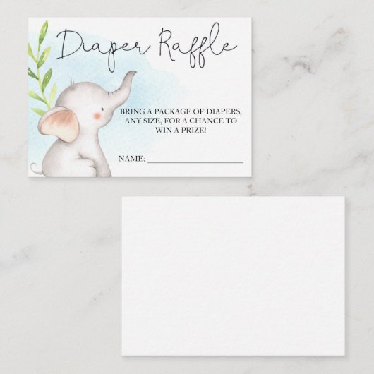 ゾウ赤ちゃんシャワーおむつラッフルインサート エンクロージャーカード (正面/裏面)