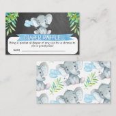 ゾウ赤ちゃんシャワーおむつラッフルカードインサート エンクロージャーカード (正面/裏面)