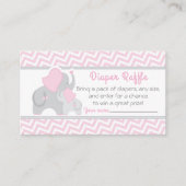 ゾウ赤ちゃんシャワーおむつラッフルチケットピンク エンクロージャーカード (正面)