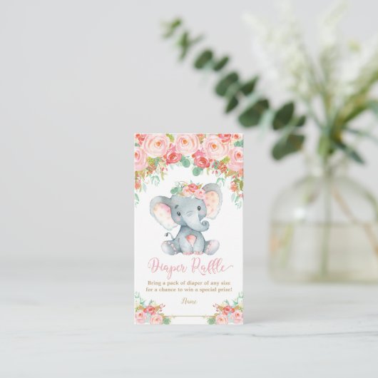 ゾウ赤ちゃんシャワーおむつラッフルベビーガール エンクロージャーカード (スタンド正面)
