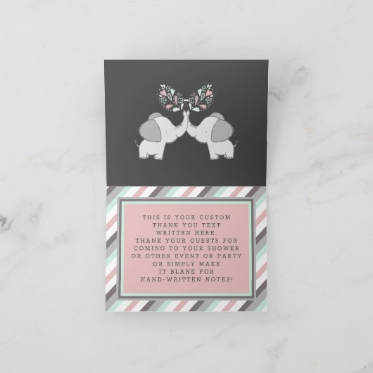 ゾウ赤ちゃんシャワーかわいいピンク&グレーありがとう ノートカード (内部)