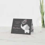 ゾウ赤ちゃんシャワーかわいいピンク&グレーありがとう ノートカード (正面)