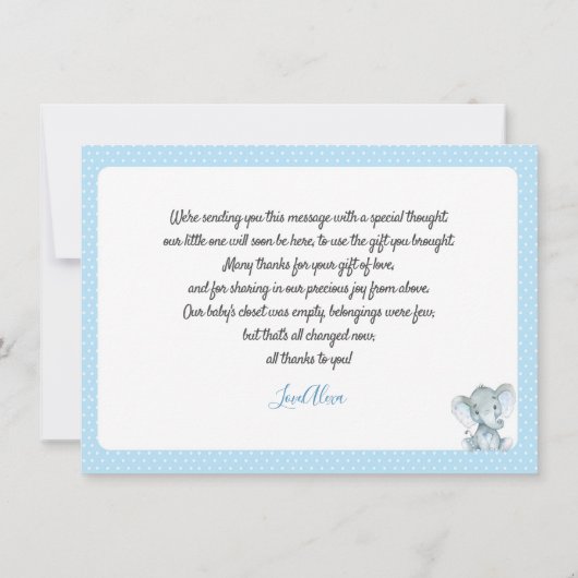 ゾウ赤ちゃんシャワーサンキューカード サンキューカード (裏面)
