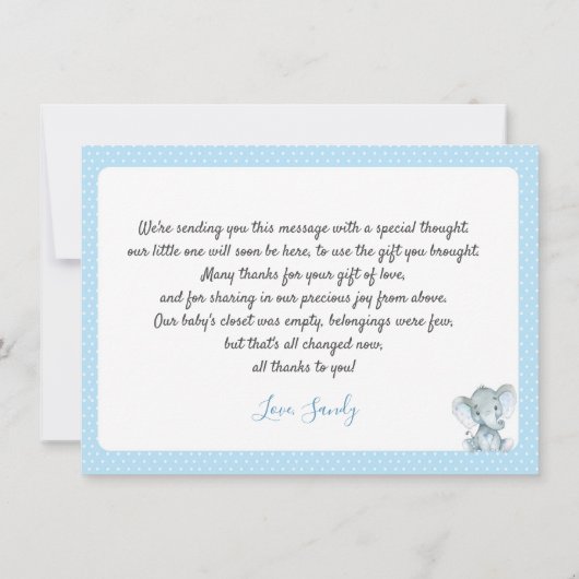 ゾウ赤ちゃんシャワーサンキューカード サンキューカード (裏面)
